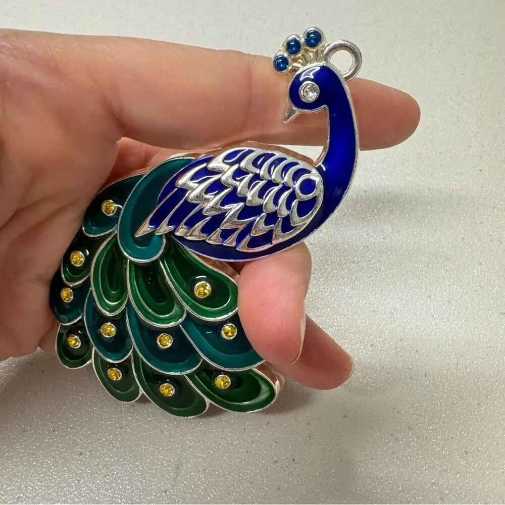 Harley Lewis Blue Green Peacock Bird Silver Tone Ornament Christmas Tree Holiday